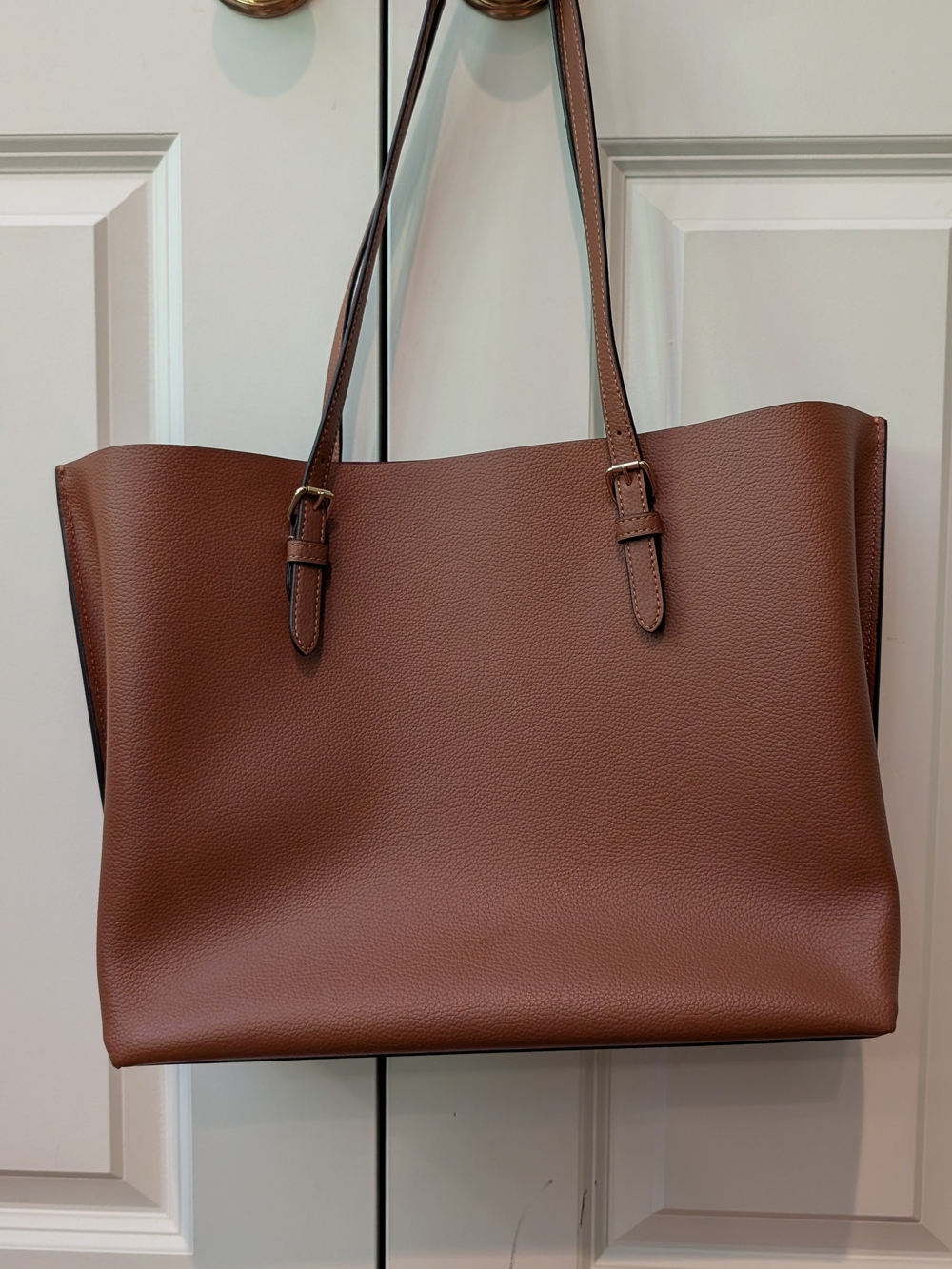Coach Brown Pebbled Leather Tote with Gold Logo - Picture 2 of 7